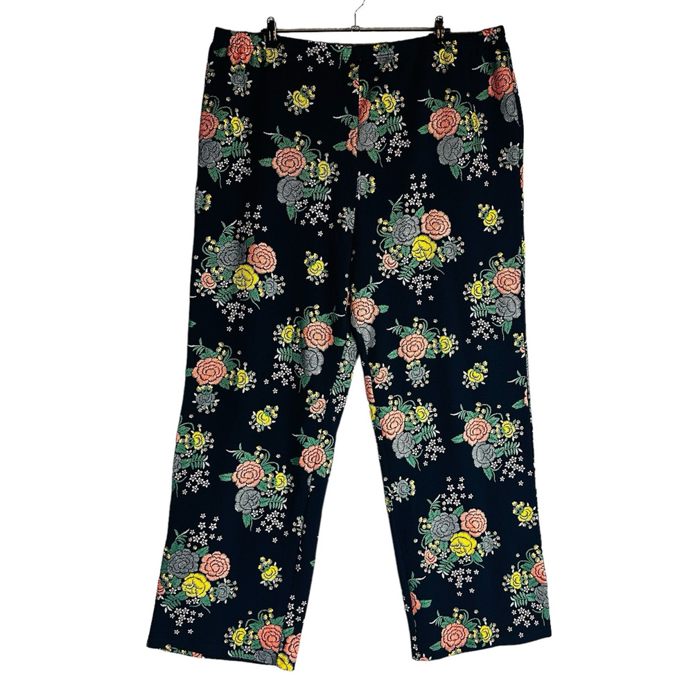 Attitudes by Renee Womans Pants Sz 3XT Tall Stretch Comfort Floral Wide Leg Blue